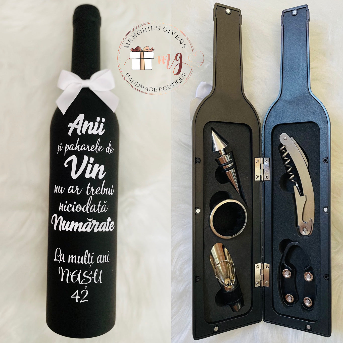 Sticlă cu vin sau cu 5 accesorii pentru vin în interior