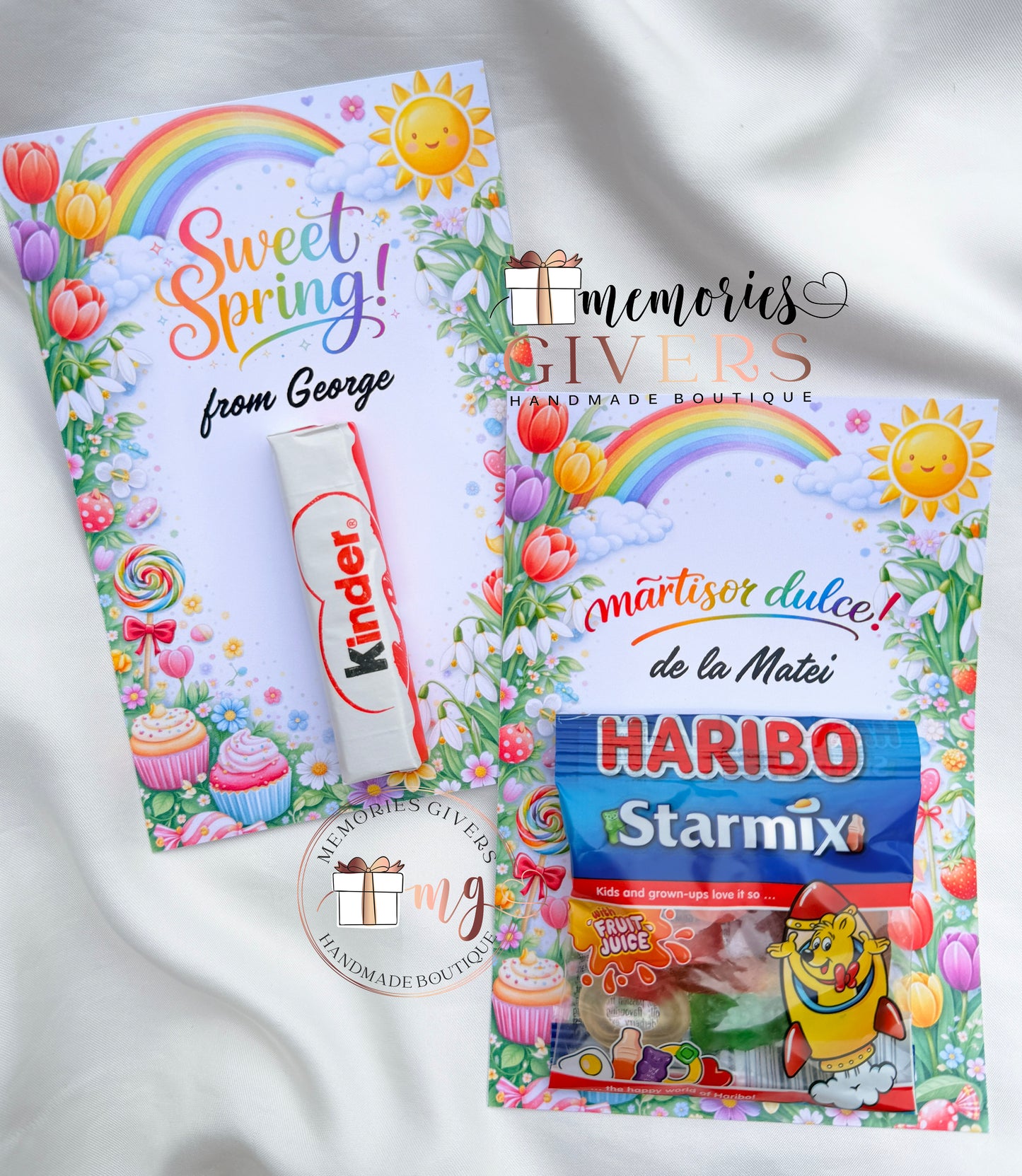 Felicitare cu jeleuri Haribo sau Kinder