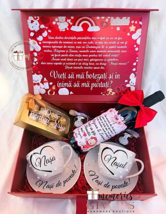 Cutie cu 2 căni, 2 farfurii și sticlă