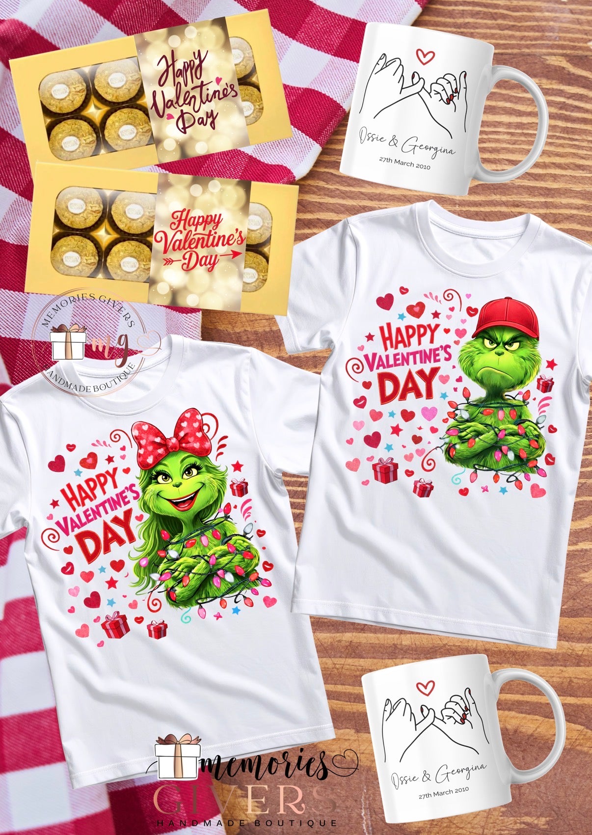 Set cu 2 tricouri, 2 căni & ciocolată/Prosecco