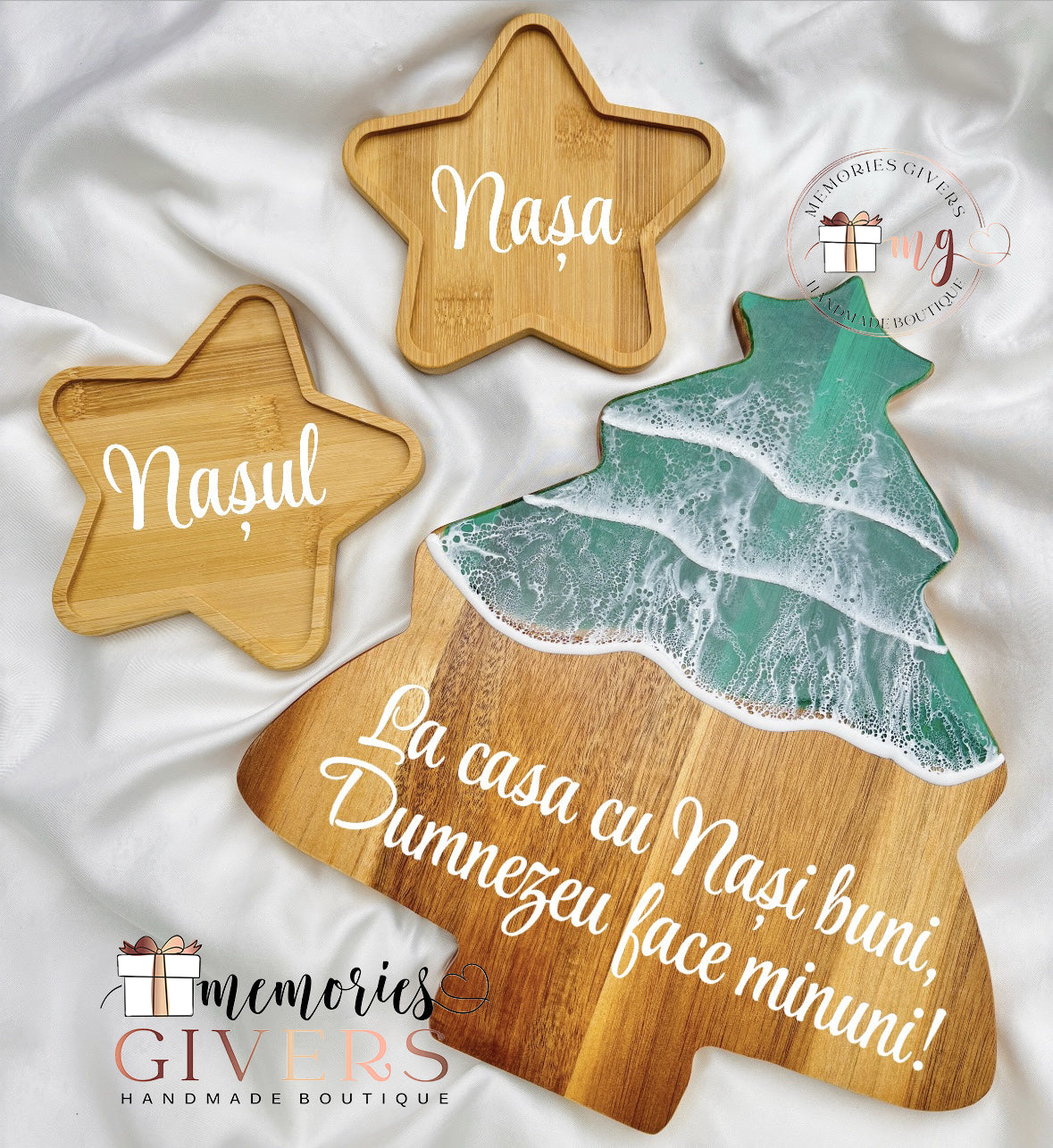 Platou din lemn cu rășină pentru masa de Crăciun