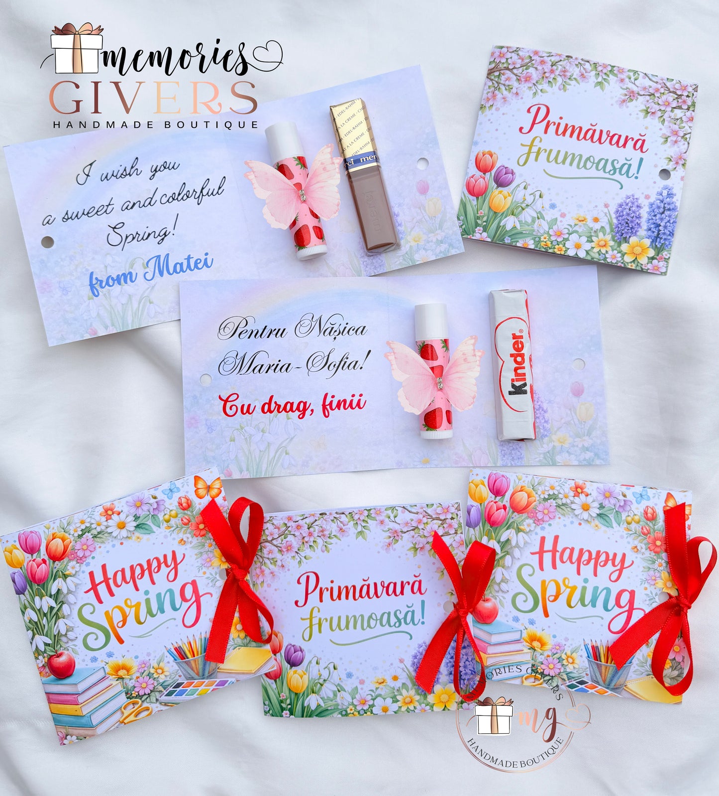 Felicitare închisă cu ciocolată și balsam de buze