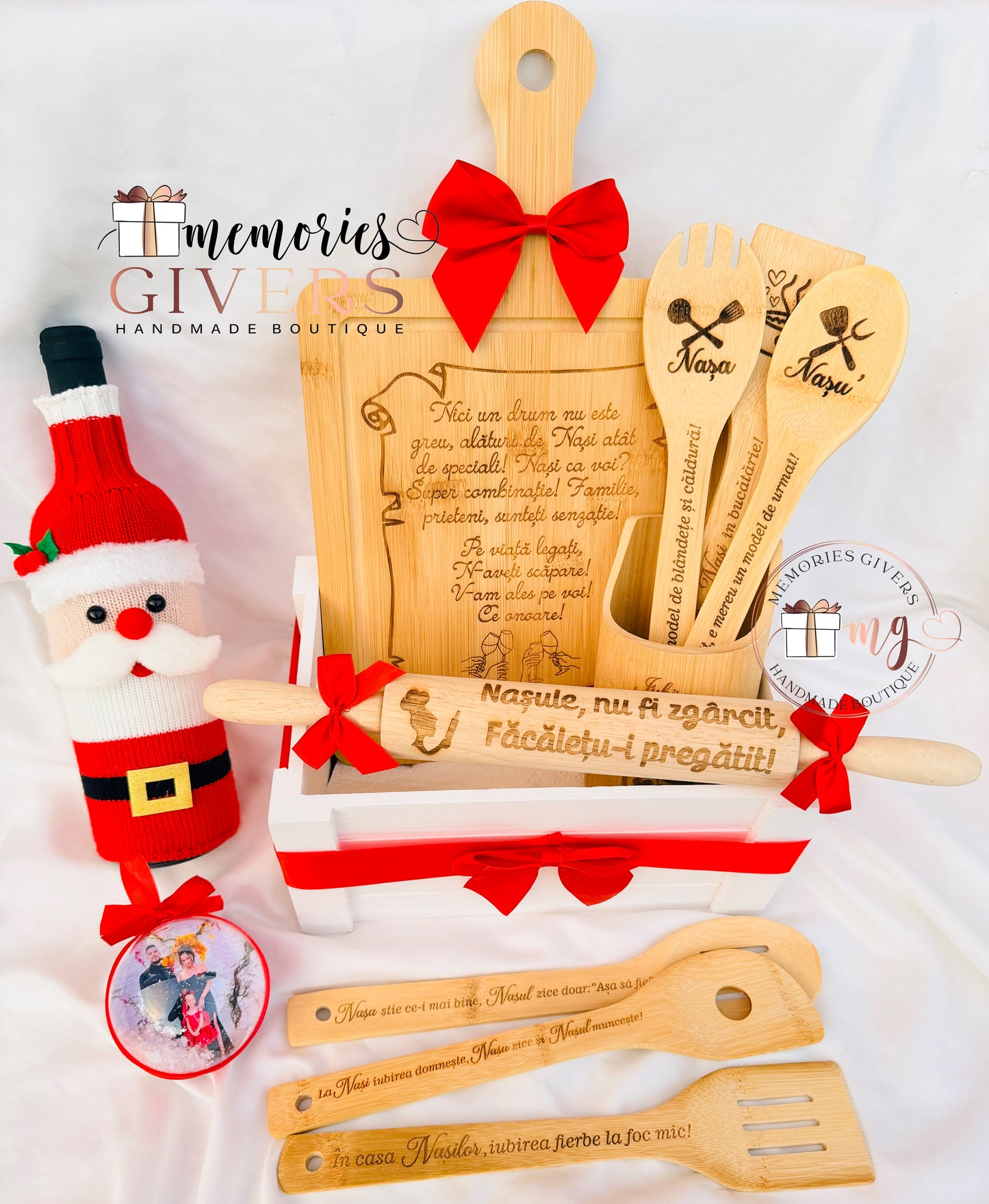 Set de bucătărie gravat din lemn pentru Nașii de Cununie/Botez sau Fini
