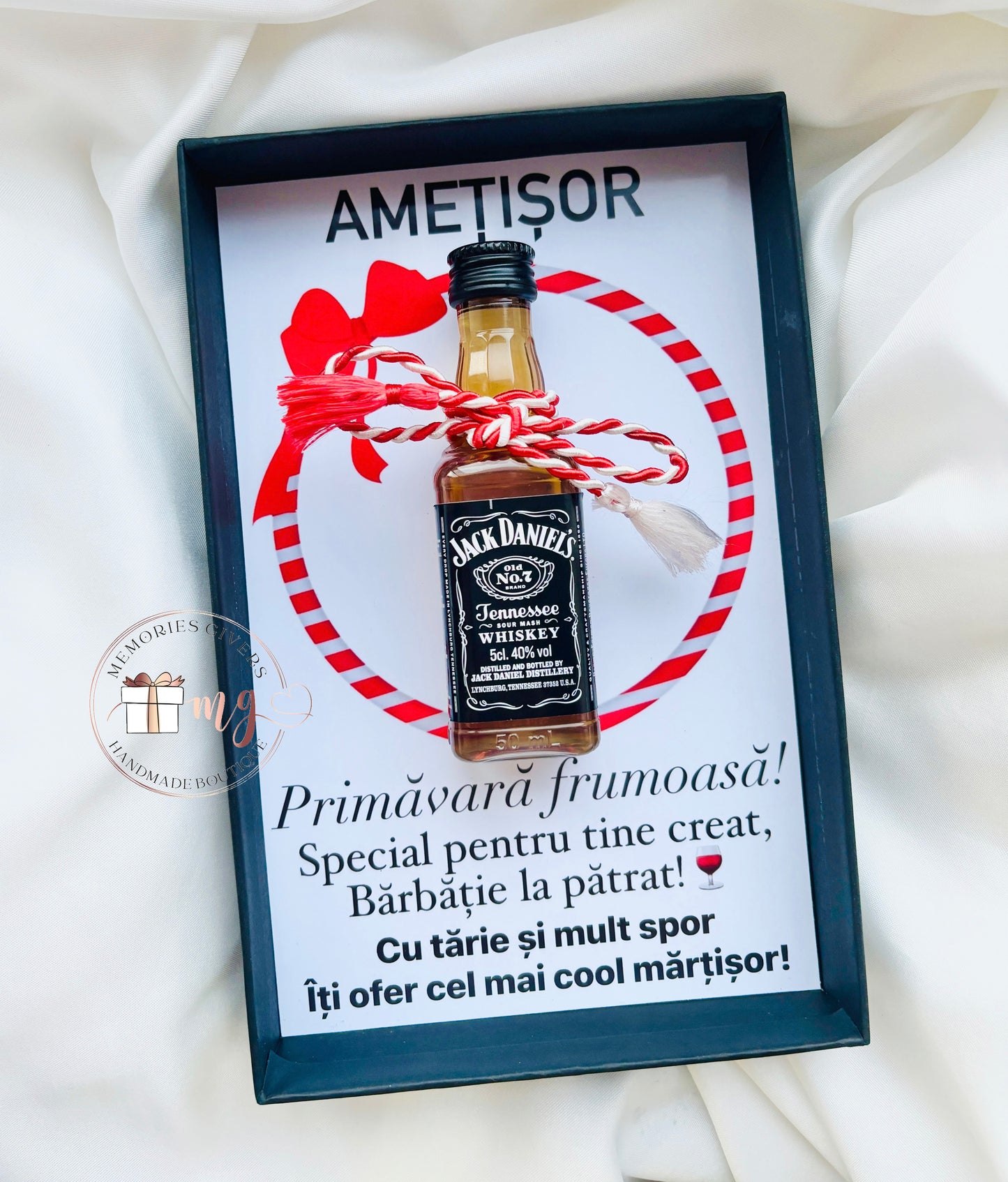 Cutie personalizată cu mesaj și mini sticluță de Jack Daniel's 5cl