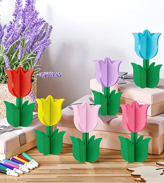 Mărțișor de colorat - Lalea 3D din lemn & 6 carioci