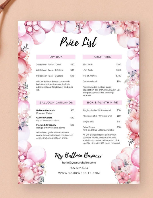 Price List - tablou sau flyere