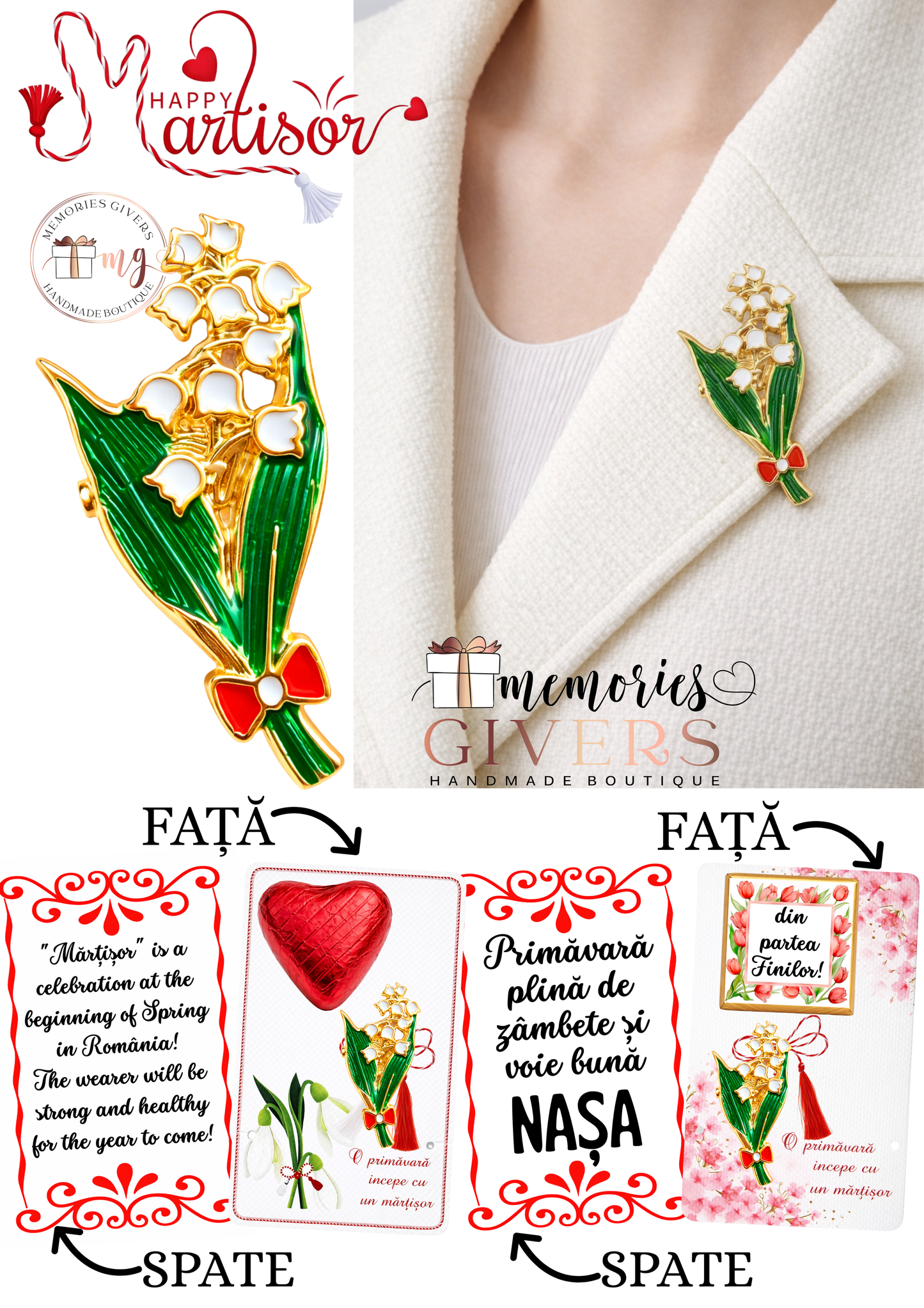 Broșă -LĂCRĂMIOARĂ- cu sau fără mesaj pe spate și ciocolată