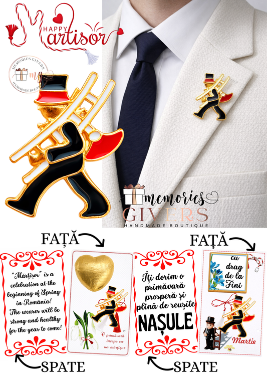 Broșă -COȘAR- cu sau fără mesaj pe spate și ciocolată