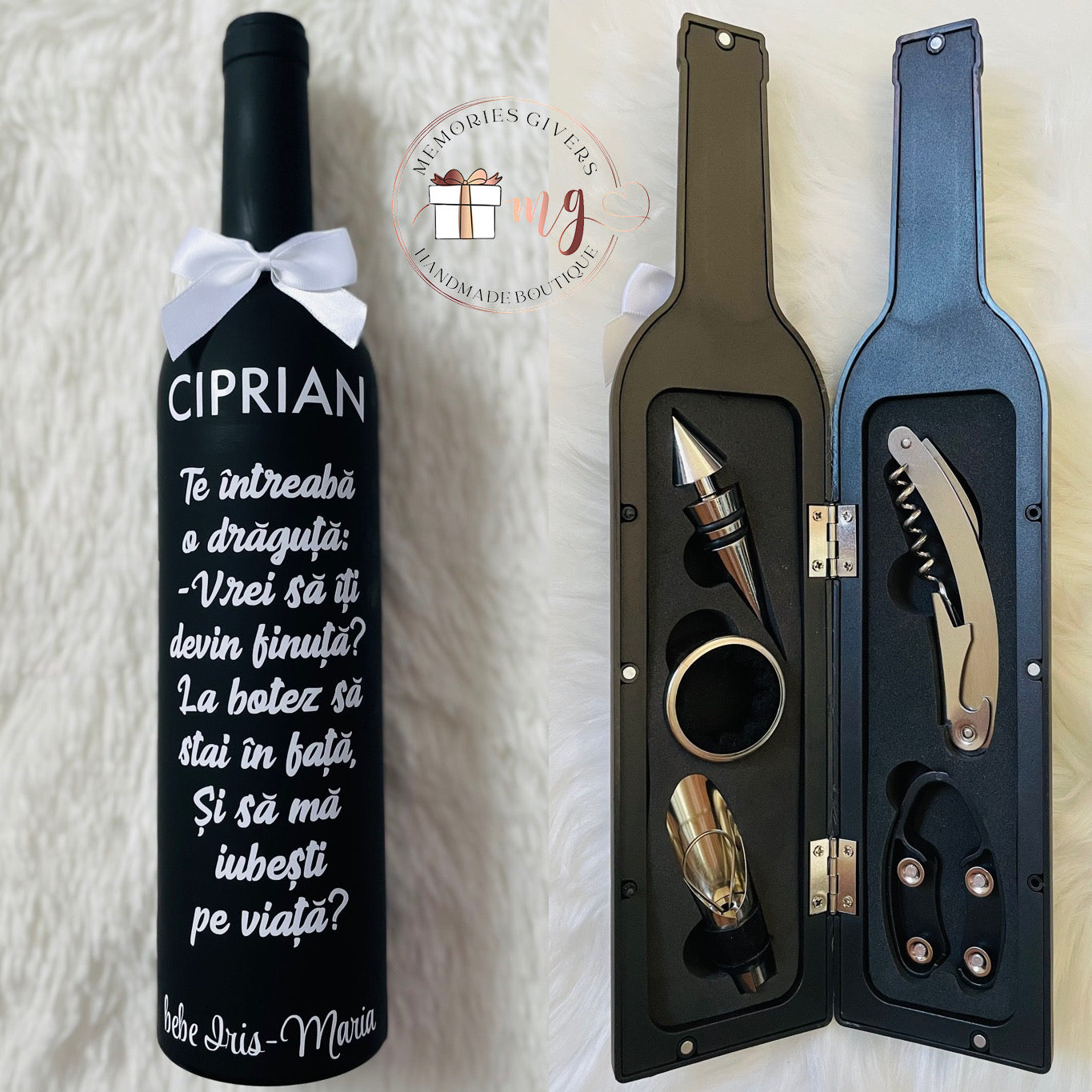 Set în formă de sticlă cu 5 accesorii pentru vin în interior sau vin