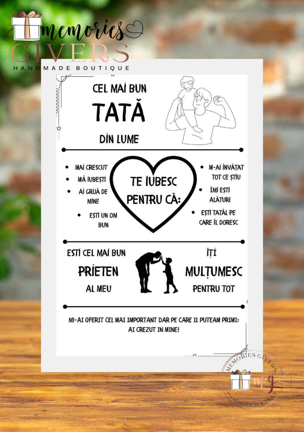 Tabloul A4 cu sau fără sticlă pentru Soț/Tătic